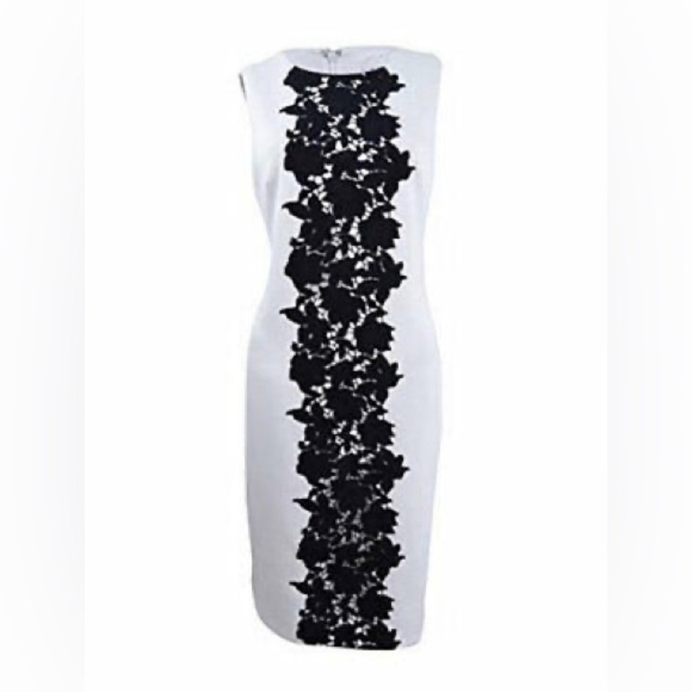 Calvin Klein sz 14 White Sheath Dress with Black Lace